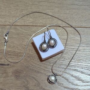 Designer Didae Israel 925 Timeless Elegant Silver Pearl Necklace and Earring Set